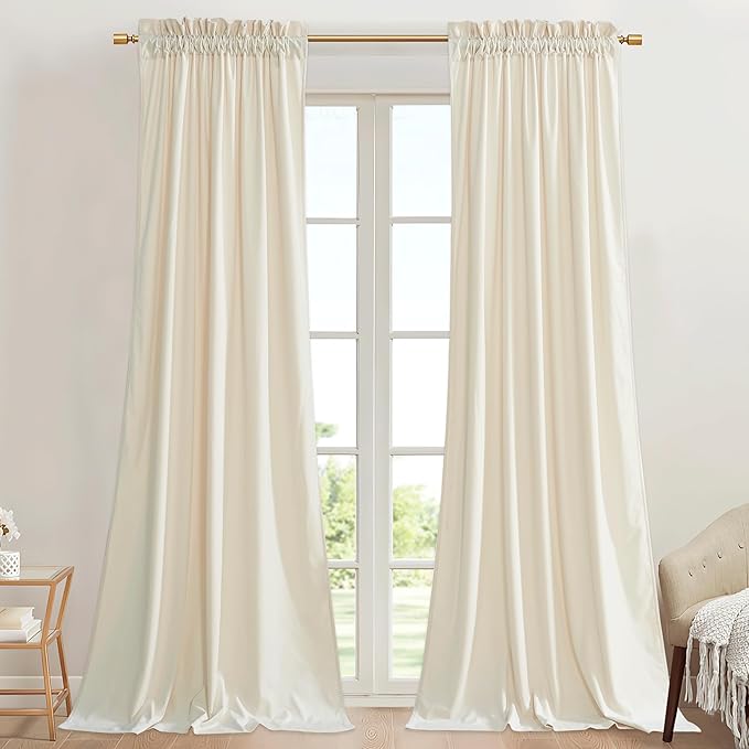 StangH Ivory Velvet Curtains for Bedroom Light Dimming Privacy Protect Drapes for Living Room Doorway Elegant Home Decoration Wedding Party Backdrops, W42 x L96, 2 Panels