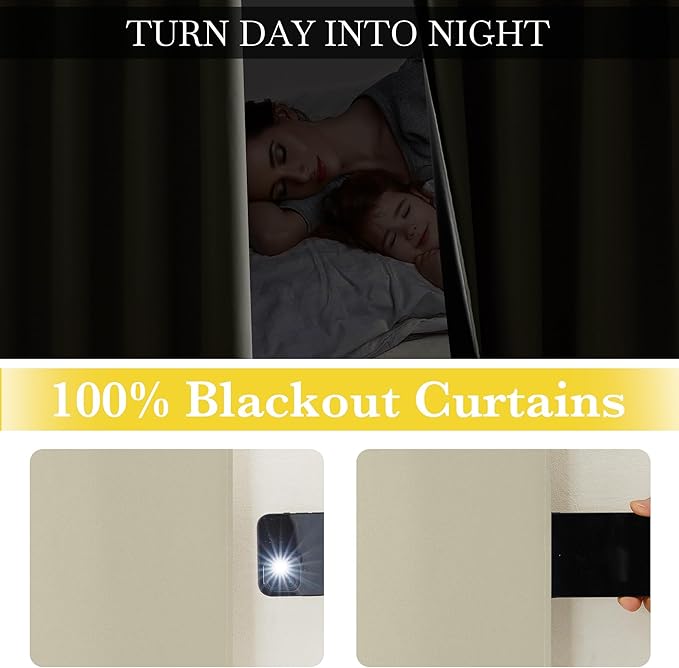 NICETOWN 100% Blackout Portable Curtains, Grommet Total Privacy Window Treatments Thermal Curtains Lightweight Travel Blackout Shades for Bedroom/Hotel, Muted Beige, W52 x L63, 2 Panels