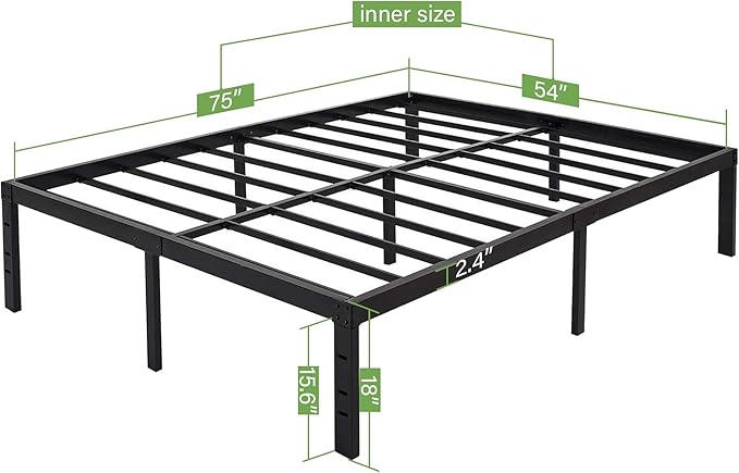 45MinST 18 Inch Maximum Storage Bed Frame/Reinforced Platform /3500lbs Heavy Duty/Easy Assembly/Mattress Foundation/Steel Slat/Noise Free, Full