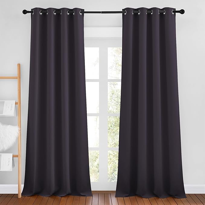 NICETOWN Room Darkening Window Curtains 90 inch Length - Thermal Insulated Grommet Light Blocking Solid Curtain Drapes for Bedroom/Living Room (Greyish Purple, Set of 2, 46" Wide Per Panel)