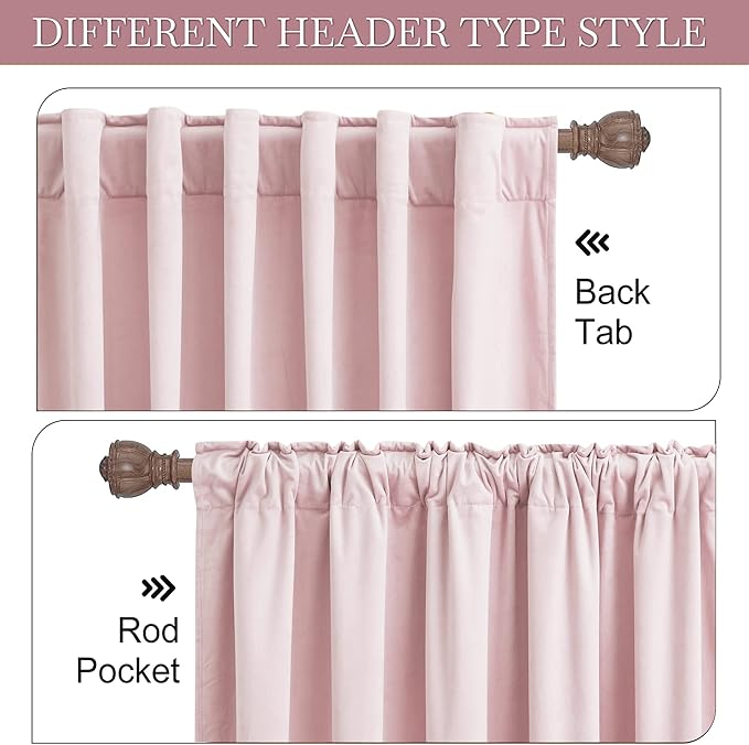 RYB HOME Pink Velvet Curtains 84 inches - Blackout Curtains for Living Room, Thermal Insulated Noise Reducing Panels Soft Luxury Window Decor for Bedroom, Blush Pink, W52 x L120 inches, 2 Panels