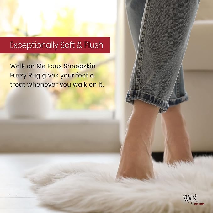 Silky Soft Faux Fur Rug, 3 ft. x 5 ft. White Fluffy Rug, Shaggy Sheepskin Great for Living Room, Bedroom, Kid's Room, or Nursery, Home Décor Accent, Machine Washable with Non-Slip Backing