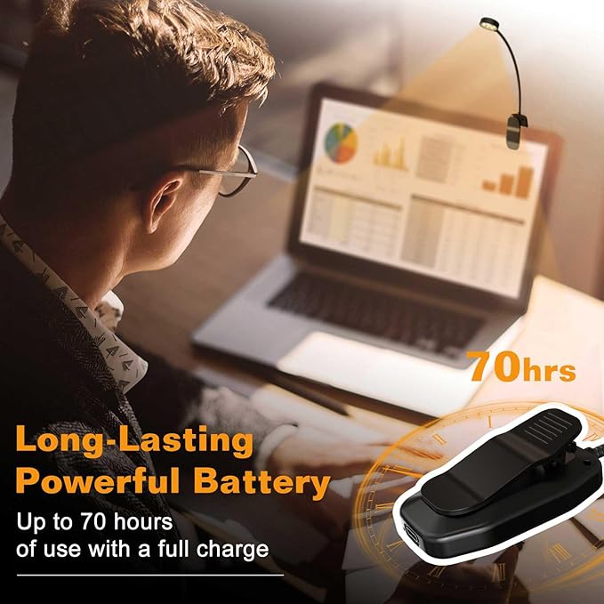Rechargeable Book Light for Reading in Bed, Eye Caring Book Reading Lamp with 10 LED Modes,1.3 oz Lightweight Portable Clip on Light, 360° Adjustable Clamp Light Perfect for Readers