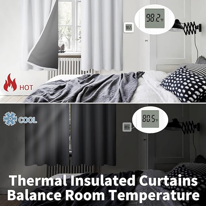 BGment 100% Blackout Curtains for Bedroom 90 Inch Length, Rod Pocket Room Darkening Curtains for Living Room with Thermal Liner, Each Window Curtains 2 Panels, 52 x 90 Inch, Greyish White