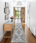 vivorug Grey Runner Rug 2x10 Machine Washable Rug with Non-Slip Backing, Ideal for Kitchen Hallway Entryway Laundry Room - Vintage Floral, Durable, Easy Clean, Low Pile Carpet Runner