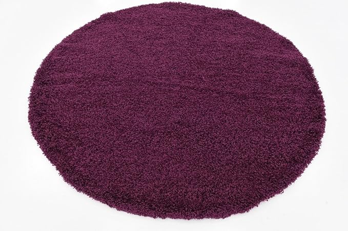 Unique Loom Solid Shag Collection Area Rug (6' 1" Round, Eggplant Purple)