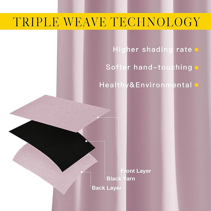 NICETOWN Baby Pink Room Darkening Bedroom Curtains 96 inches Long, Grommet Thermal Insulated Room Darkening Window Treatments Sound Reducing for Living Room, W46 x L96, 2 Panels
