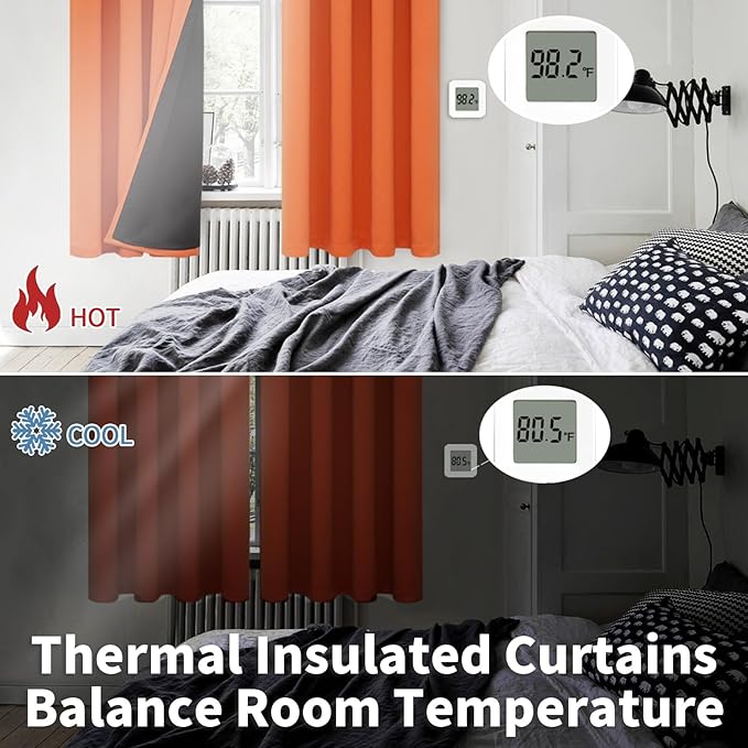 BGment Burnt Orange 100% Blackout Curtains for Bedroom, Fall Full Room Darkening Noise Reducing Living Room Curtains 72 Inch Length, Thermal Insulated Rod Pocket Window Drapes 2 Panels, 42 Inch Wide