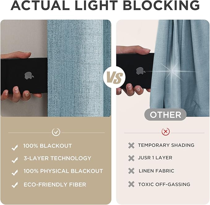 Joydeco Blackout Curtains for Bedroom - 84 Inch Long 100% Light Blocking 2 Panels Sky Blue Drapes, Thermal Insulated Room Darkening Curtains, Linen Textured for Living Room, Rod Pocket & Back Tabs