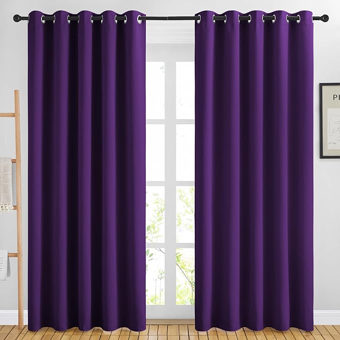 NICETOWN 84 inch Long Royal Purple Curtains - Grommet Solid 50% Room Darkening Thermal Insulated Curtains Drapes for Living Room/Sliding Glass Door (2 Panels, W66 x L84)