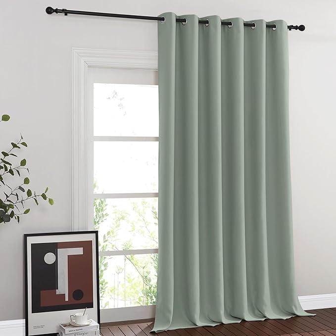 NICETOWN Room Divider Curtain 132 Inches Long, Wide Blackout Sliding Door Curtain for Bedroom, Room Darkening Privacy Window Curtain for Patio Door (1 Panel Set, Sage Green, 80 x 132 Inch)