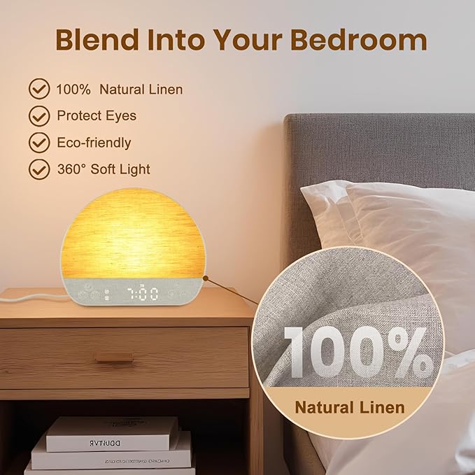 Sunrise Alarm Clock Sound Machine, Wake Up Light - Bluetooth Speaker, Dual Alarms, Dimmable Clock, USB Charging, Snooze, 37 Sleep Sounds, 15 Colors, Timer-Night Light for Heavy-Sleepers Gift