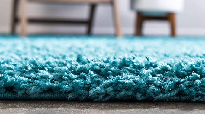 Unique Loom Solid Shag Collection Area Rug (8' Round, Deep Aqua Blue)