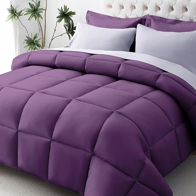 JOLLYVOGUE Twin Comforter Set, Ultra-Soft Bed in a Bag Twin Size 5 Pieces, Oeko-TEX Certified Bedding Set with Down Alternative Comforter, Sheets, Pillowcases & Shams, Purple & Lavender