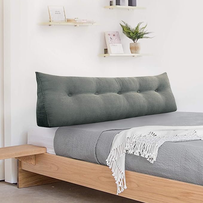 WOWMAX Wedge Pillow Headboard Queen Triangular Headboard Pillow Queen Bed Wedge Pillow for Headboard Bolster Pillow for Bed Daybed Pillows with Removable Cover, Corduroy (100% Cotton), Gray