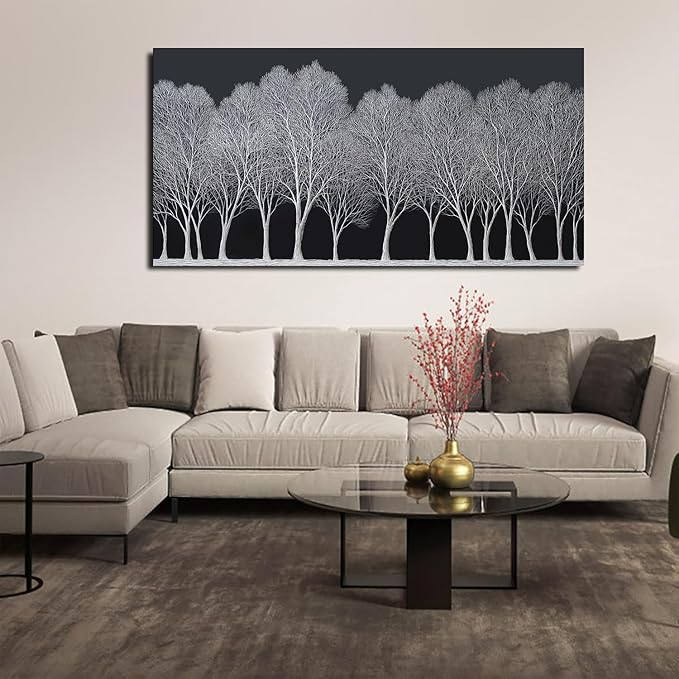 Trogonup Black and White Wall Art for Bedroom Large Forest Picture Landscape Tree Artwork for Living Room Home Office Modern Canvas Prints Ready to Hang 24"x48"