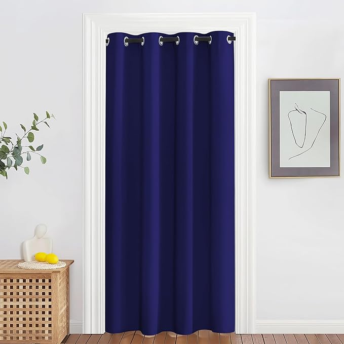 NICETOWN Blackout Doorway Curtain Drape 78 inch Long - Grommet Noise Reducing Thermal Insulated Solid Modern Window Treatments for Bedroom Closet (1 Panel, 52 x 78 Inch, Navy Blue)