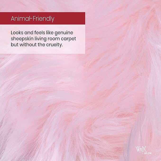 Silky Soft Faux Fur Rug, 2 ft. x 6 ft. Pink Fluffy and Shaggy Sheepskin Area Carpet for Living Rooms, Bedroom, Kid's Room, or Nursery, Home Décor Accent, Machine Washable with Non-Slip Backing