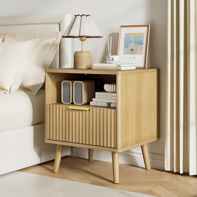 LYNSOM Fluted Dresser and Nightstand Sets 3 Piece, 8-Drawers Dresser and 1-Drawer Nightstands Set of 2, Wood Bedroom Furniture Set for Home, Bedroom, Hallway, Oak