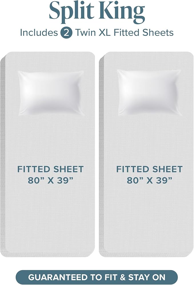 Bare Home Hotel Luxury Split King Sheet Set, Extra Soft, Deep Pockets, Easy Fit, Cooling & Breathable, Wrinkle, Fade, Stain Resistant, Includes 4 Pillowcases (Split King, Coronet Blue)