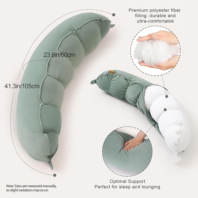 Peallow(Pat. Pend) – Long Round Body Pillow for Adults, Bolster Pillow for Sleeping, Soft and Supportive Pillow for Sleeping & Lumbar Support