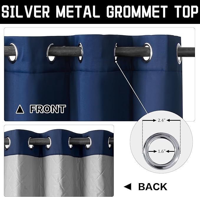 Navy Blue 3-in-1 Heavy Soundproof Curtains Full Blackout Curtains for Bedroom Energy Saving Winter Drapes Grommet Thermal Insulation Room Divider Drapes for Living Room (1 Panel, Navy Blue, 50" x 96")