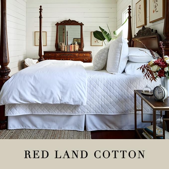 Red Land Cotton Luxury Sheet Set | 100% American Grown Cotton Basics | Premium Hotel Ultra-Soft Lightweight 4 Piece USA Made Deep Pocket Fitted, Flat Sheet, & Pillowcases Percale Weave (King/White)