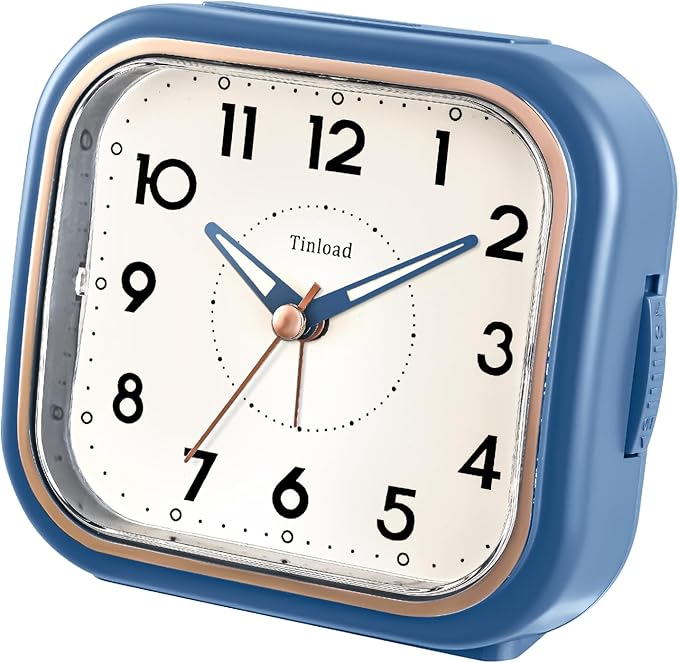 4.5" Vintage Retro Analog Alarm Clock, Super Silent Non Ticking Clock with Manual Light, Snooze, Battery Operated, Simply Design, for Living Room, Bedroom, Bedside, Desk(Blue)