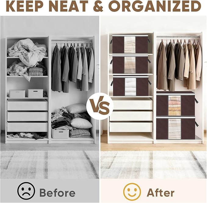 BALEINE 2 Pack Clothes Storage Bags, 16 Gallon Storage Containers with Reinforced Handle, Sturdy Zipper, Closet Organizer for Blanket, Comforter, Pillow, Bedding (Brown, 2 Pack)