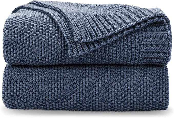 CozeCube Blue Throw Blanket for Couch, Soft Cozy Cable Knit Throw for Bed Sofa Living Room, Lightweight Warm Decorative Farmhouse Christmas Blanket, 50"x60", Dusty Blue