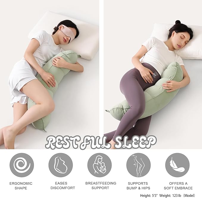 Peallow(Pat. Pend) – Long Round Body Pillow for Adults, Bolster Pillow for Sleeping, Soft and Supportive Pillow for Sleeping & Lumbar Support (Celadon Green, 29.5")