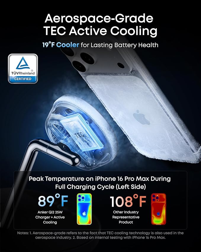 Anker Prime MagSafe Charger Compatible, 3-in-1 Charging Station, Qi2 25W Certified Wireless Charger Dock Stand, Smart Display with TEC Active Cooling, for iPhone 17, Apple Watch, AirPods, and More