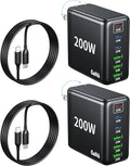 2 Pack USB C Charger Block 200W,6 Port Foldable Fast Charger Type C Charger iPhone 17 16 Fast Charging PD 3.1 Charging Station for All iPhone/Samsung Galaxy S25/S24/MacBook Pro/iPad
