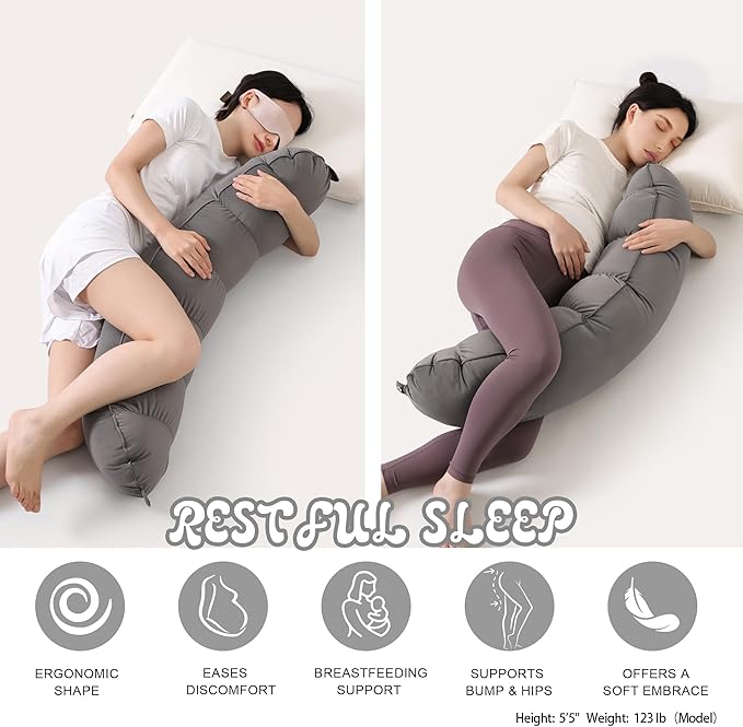 Peallow(Pat. Pend) – Long Round Body Pillow for Adults, Bolster Pillow for Sleeping, Soft and Supportive Pillow for Sleeping & Lumbar Support (Urban Grey, 39")