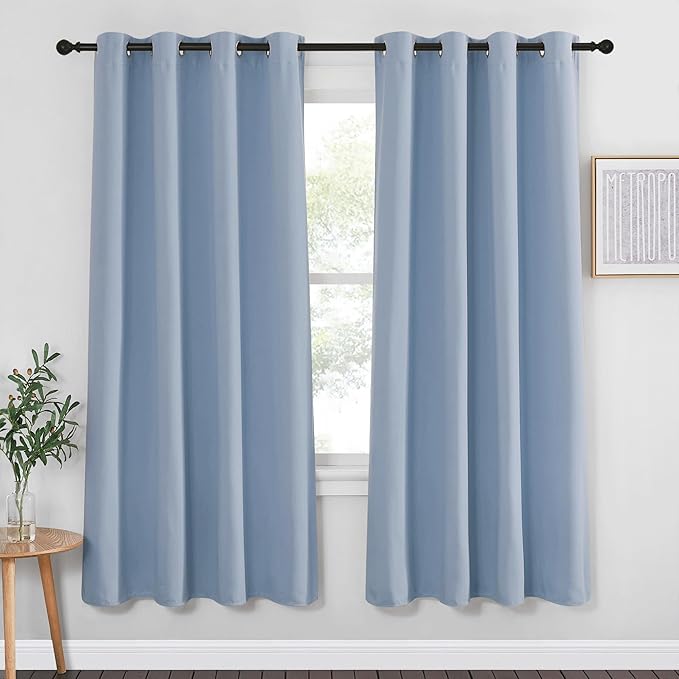 NICETOWN Blackout Curtain Drape 72 inch Long - Grommet Noise Reducing Thermal Insulated Modern Window Treatments for Bedroom Living Room (1 Panel, 52 x 72 Inch, Vintage Blue)