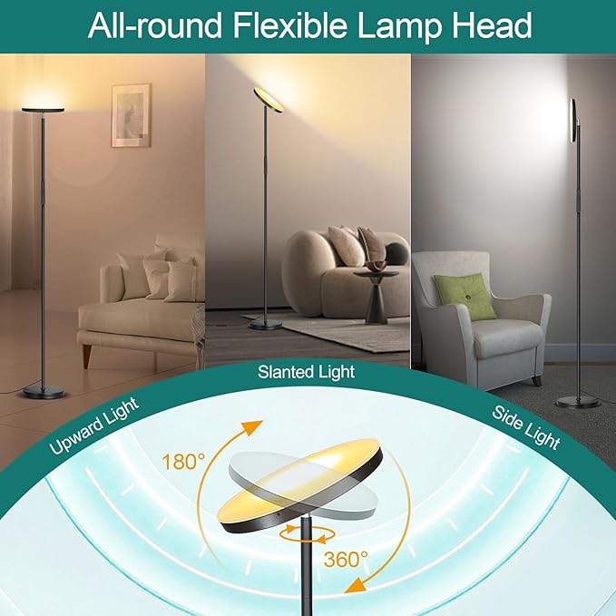 Floor Lamp, Upgraded 40W 4000LM Super Bright Torchiere LED Floor Lamps for Living Room, Stepless Dimmable Color Temperature 2700K-6500K with Remote & Touch Control, Standing Light for Bedroom Office