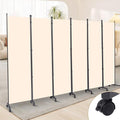 Room Divider Folding Privacy Screens with Wheels, 6FT Tall Divider for Room Separation, Movable Room Partitons and Dividers, Indoor Room Dividers Panel with Fabric (Beige, 6 Panel-132‘’-Wheels)