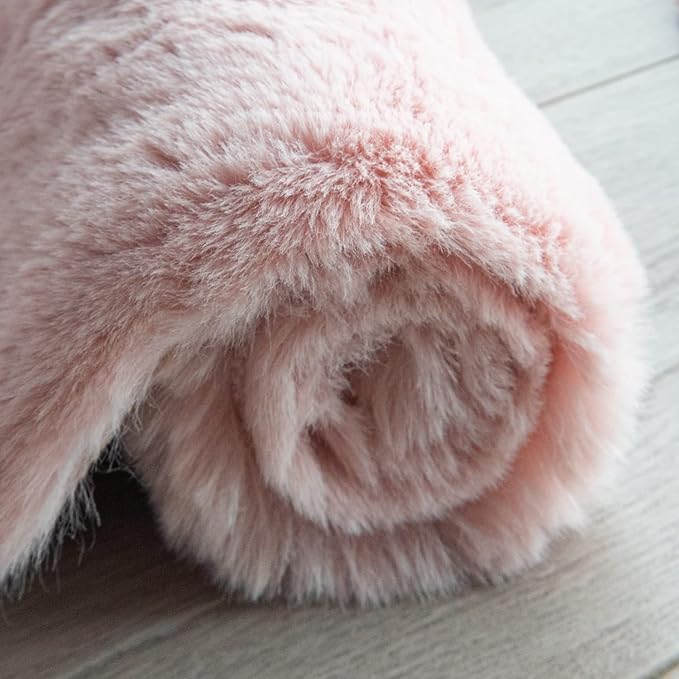Pink Washable Fluffy Rugs for Bedroom Small Circle Faux Rabbit Shag Fur Area Rugs for Living Room Nursery Round Rug 3ft Rug