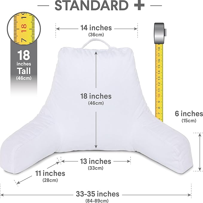 Husband Pillow White, Original Reading Pillow in Bed Rest Chair, Shredded Memory Foam Large Lounge Cushion Adult Backrest with Arms, Comfy Back Support for Sit Sitting Up, Washable/Removable Cover