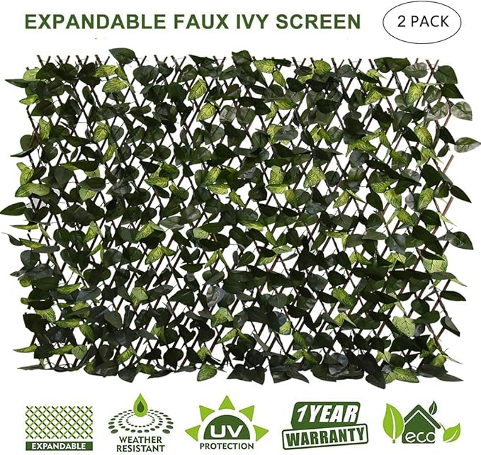 GLANT Expandable Fence Privacy Screen for Balcony Patio Outdoor,Decorative Faux Ivy Fencing Panel,Artificial Hedges (Single Sided Leaves) (2, Green-Verdant)