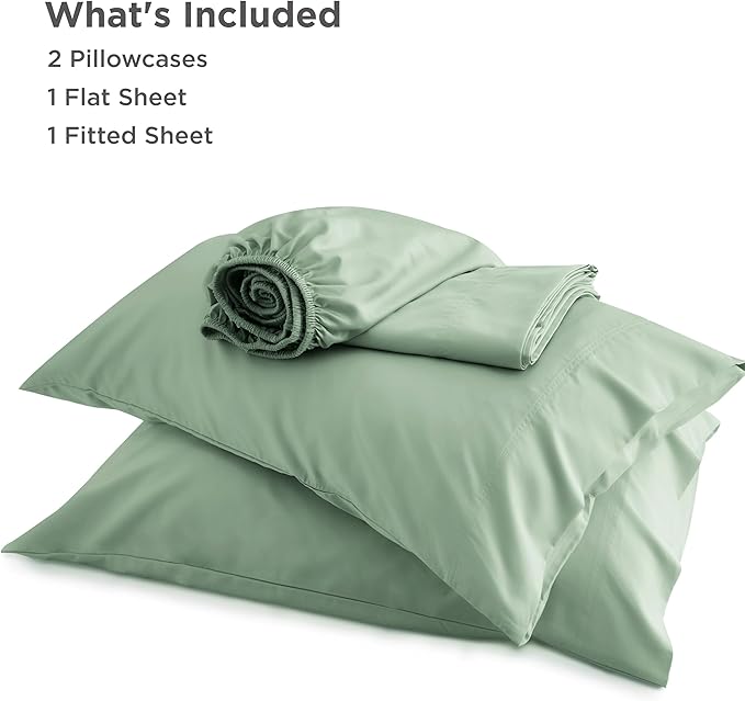 Bedsure Full Size Bed Sheets, Cooling Sheets, Rayon Derived from Bamboo, Breathable & Soft, Deep Pocket Up to 16 Inches, Hotel Luxury Silky Bedding for Hot Sleepers, Sage Green