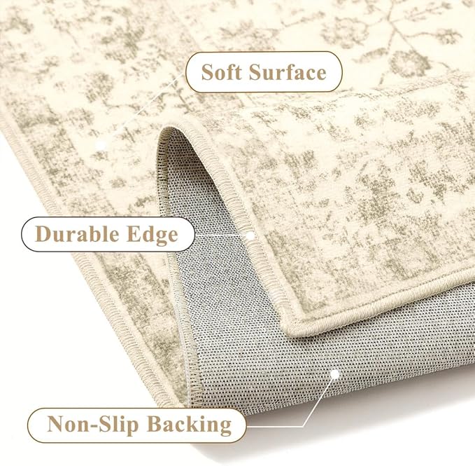 2x8 Brown Runner Rug Hallway Non Slip Kitchen Vintage Distressed Long Carpet Indoor Machine Washable Retro Floral Bedroom Accent Throw Rug for Office Laundry Bathroom Dining Living Room