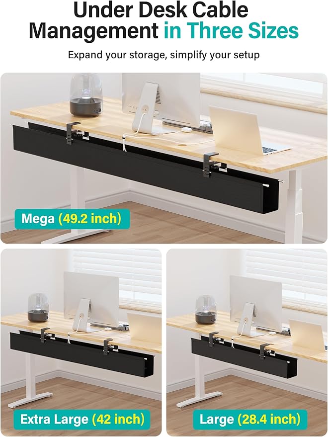 [Upgraded] 42" Under Desk Cable Management Tray, Orapoke Cable Management Under Desk No Drill, Large Fabric Cord Hider for Wire Organization, Cord Organizer Supports Up to 30lbs for Office, Home