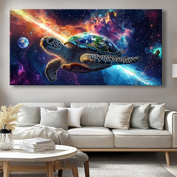 Huaaliunn Canvas Wall Art - Modern Turtle cosmic landscape Paintings for Living Room, Bedroom Wall Decor, Large Wall Art for Home or Office Decoration 75x150cm(30x60in)