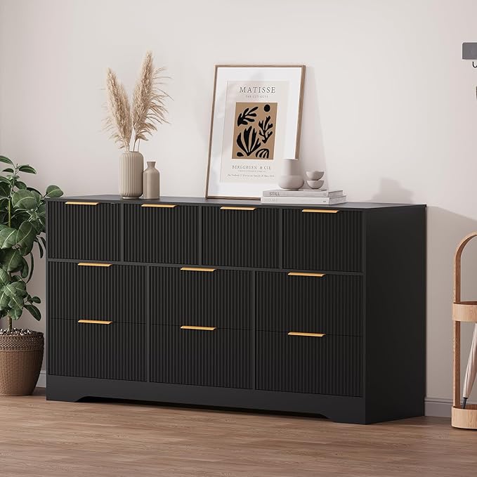 GarveeHome Fluted Dresser for Bedroom with 10 Drawers, 59" Wide Modern Chest of Drawers with Wood Frame, Dresser TV Stand Wooden Closet Clothes Storage Organizer for Living Room, Hallway