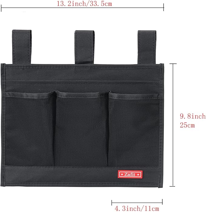 Zafit Hanging Bedside Caddy, Bedside Storage Organizer for Magazine, Phone, Remote control (Classic4 Pockets-Black)
