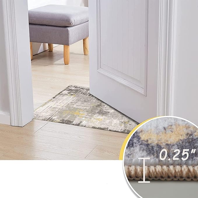 3x5 Rug, Small Area Rug for Living Room, Bedroom, Kitchen, Machine Washable Non-Slip Throw Rug, Modern Abstract Carpet for Entryway Nursery Coffee Table - Durable (Yellow)