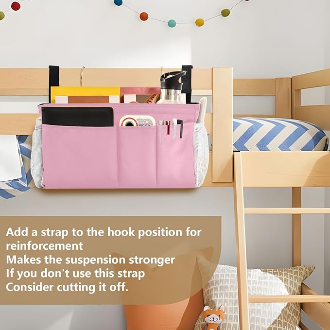 KOPIRIT Rose Red Bedside Caddy Storage Bag Bedside Organizer for Dorm Room Top Bunk Bed Hanging Storage Organizer 6 Pockets with Hooks for Book Glasses Phone Holder