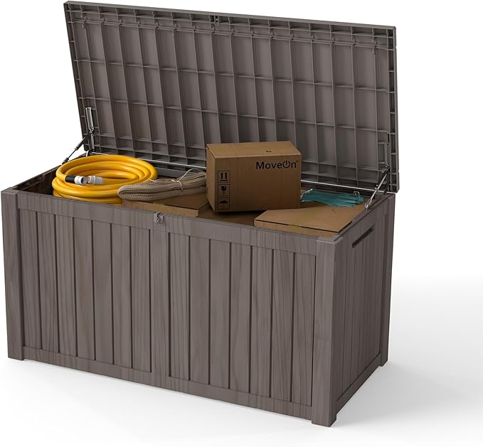 180 Gallon Outdoor Storage Box Waterproof, Resin Deck Boxes with Lockable Lid & UV-Resistant for Patio, Pool, Garden Furniture Cushions & Accessories, Coffee