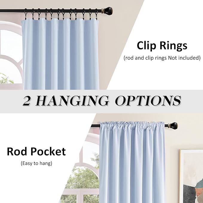DONREN 108 inch Extra Length Curtains for Bedroom - Rod Pocket Smooth Tactility Room Darkening Window Panels for Patio (52 W x 108 L,Light Blue,2 Pieces)